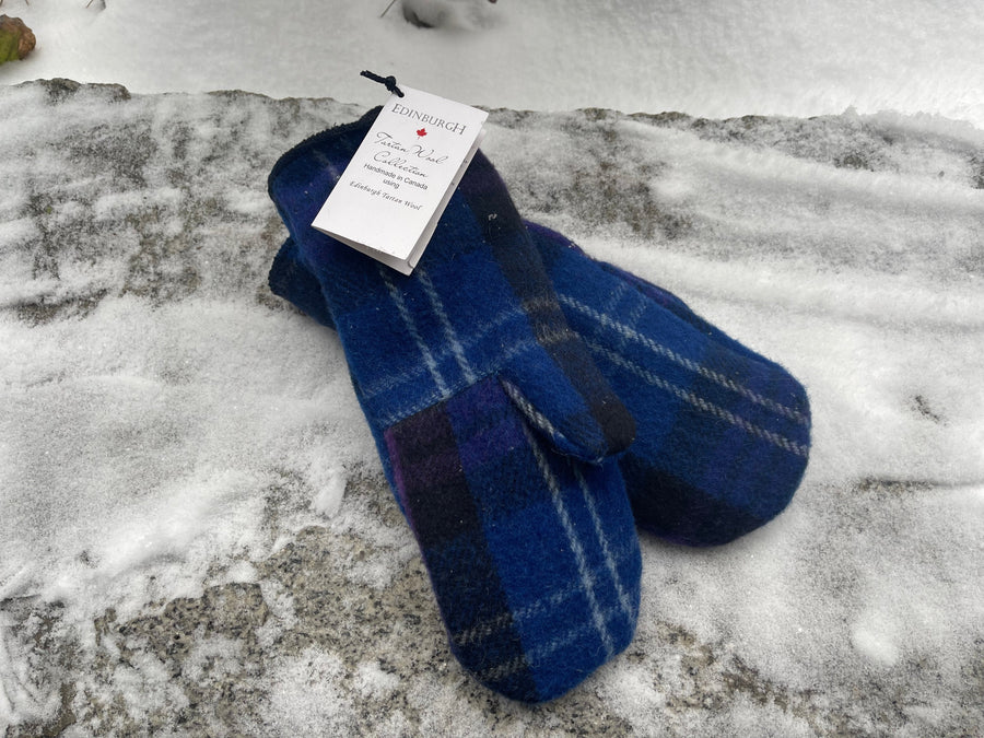 Blue and purple Tartan Mitts with Label