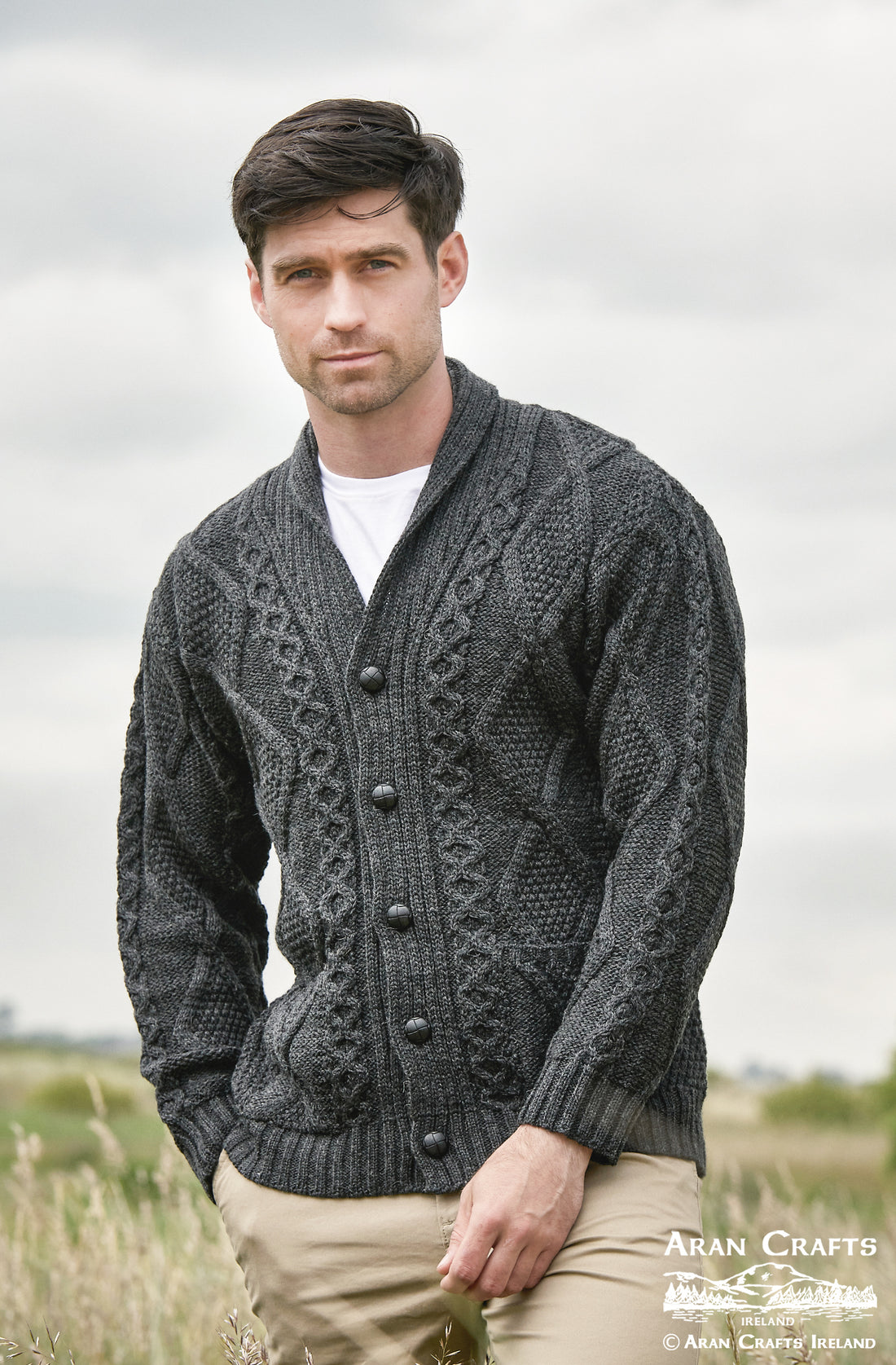 Aran - Men's Kerry Cardigan - Charcoal