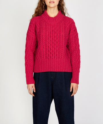 Liberty Diamond Crew Sweater in Bramble Berry from the front.