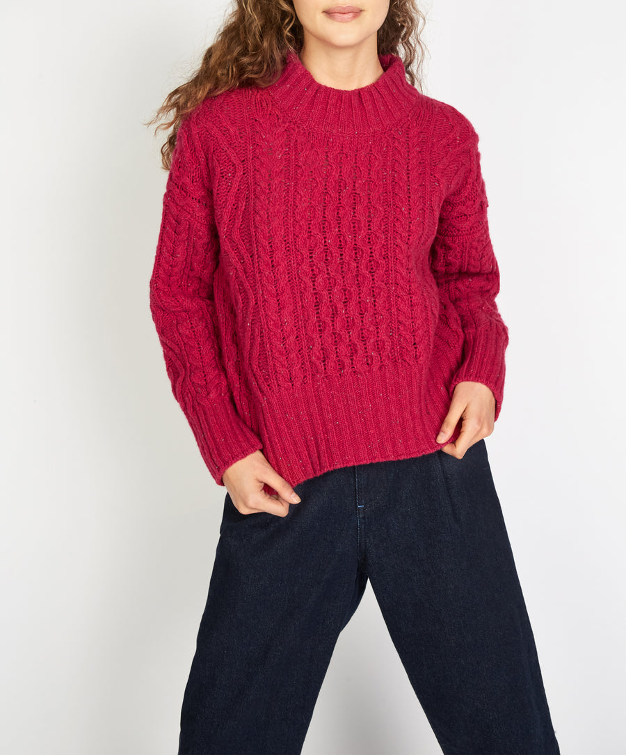 Liberty Diamond Crew Sweater in Bramble Berry from the front.