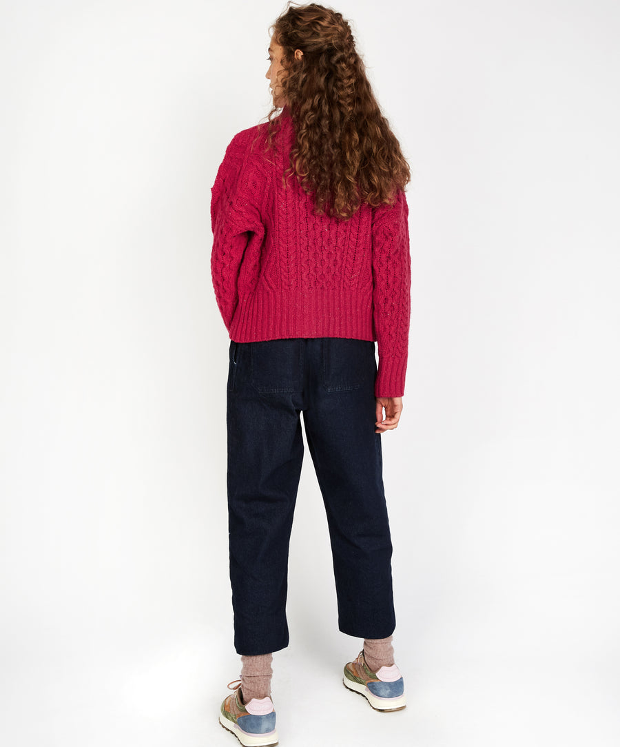 Liberty Diamond Crew Sweater in Bramble Berry from behind