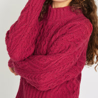 Liberty Diamond Crew Sweater in Bramble Berry close up.