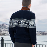 Norlender Spitzbergen Sweater Navy on model from behind