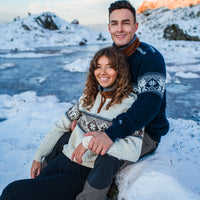 Norlender Spitzbergen Sweater Navy on models on Snowy background