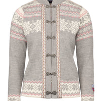 Voss Cardigan in grey against a white background.