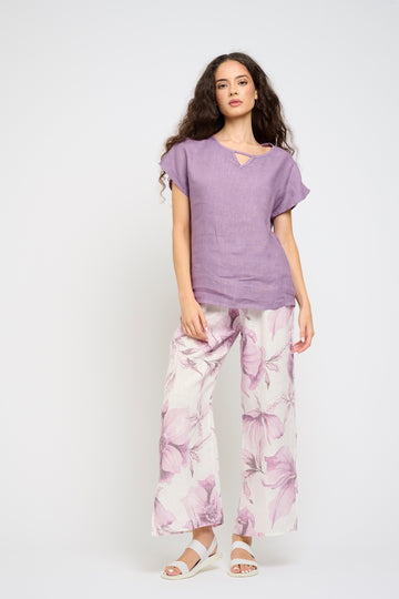 Pistache - Linen Key Hole Top - Blackberry