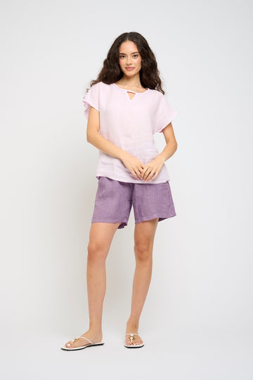 Pistache - Linen Key Hole Top - Lilac