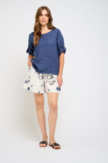 Pistache - Linen Shorts - Blue Flower