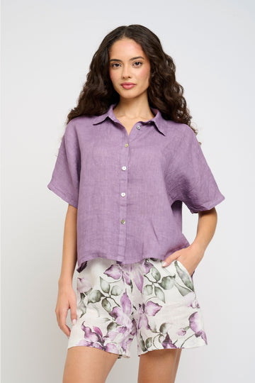 Pistache - Linen Shorts - Green Floral