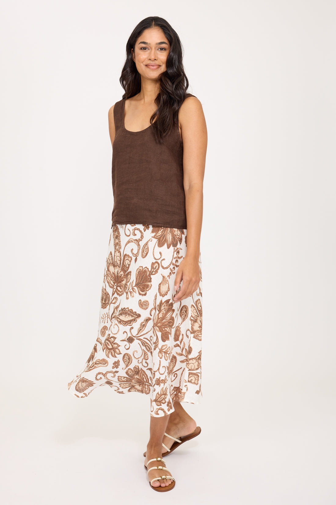 Pistache -  Linen Scoop Top - Coffee