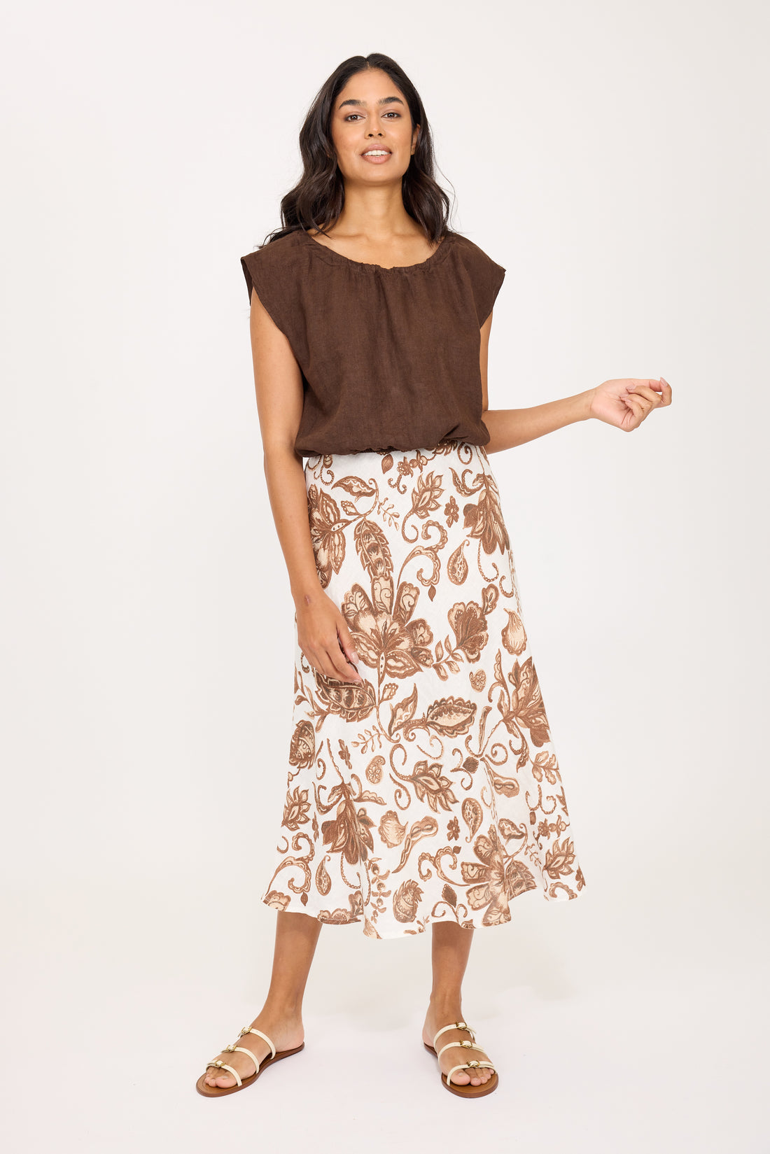 Pistache -  Linen Slip Skirt - Mocha Paisley