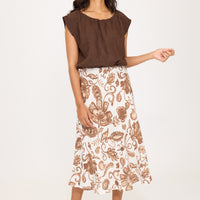 Pistache -  Linen Slip Skirt - Mocha Paisley