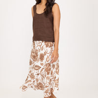 Pistache -  Linen Slip Skirt - Mocha Paisley