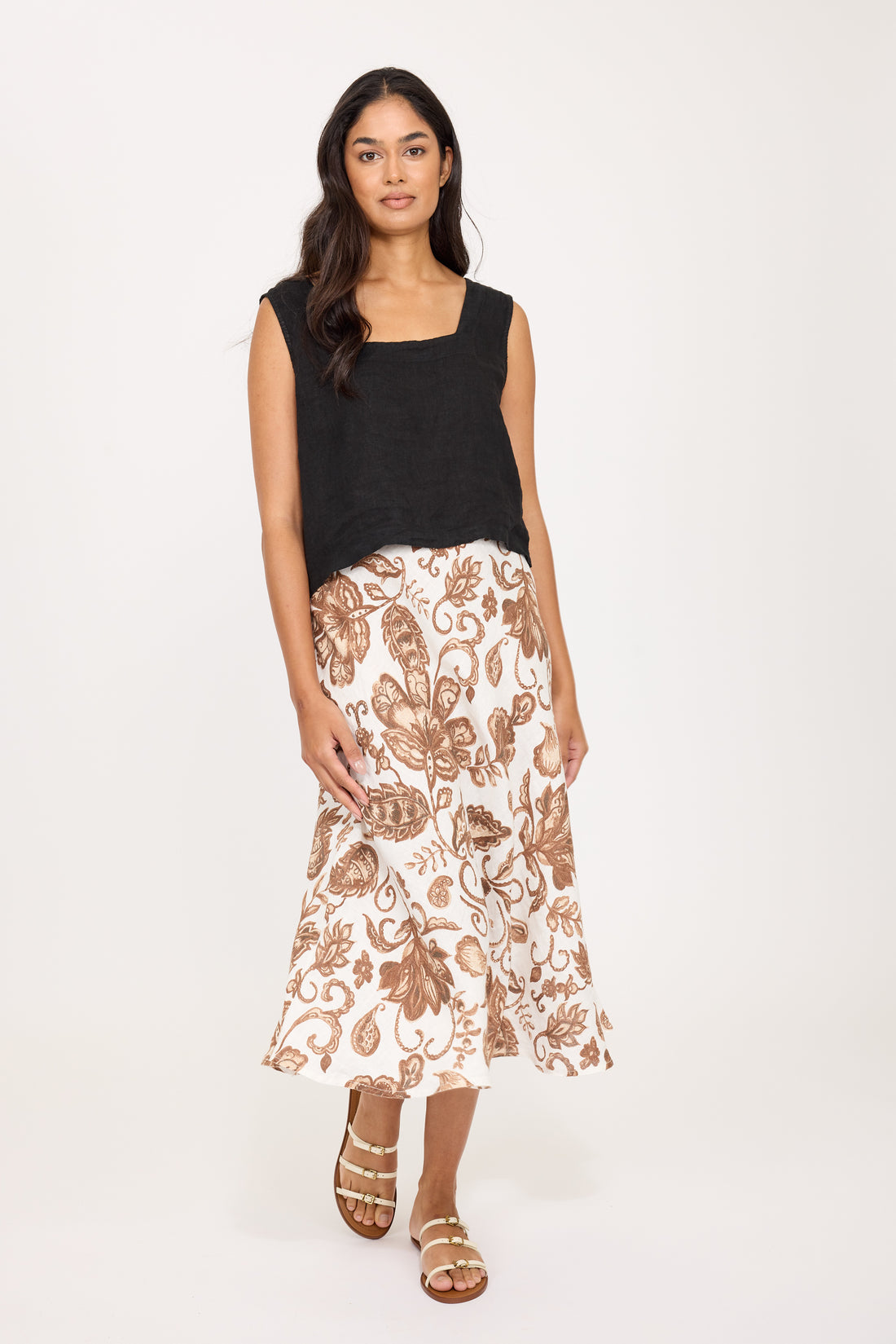 Pistache -  Linen Slip Skirt - Mocha Paisley