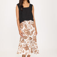 Pistache -  Linen Slip Skirt - Mocha Paisley