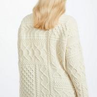 Aran - Merino Oversized Sweater with Cowl Neck - White