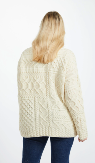 Aran - Merino Oversized Sweater with Cowl Neck - White