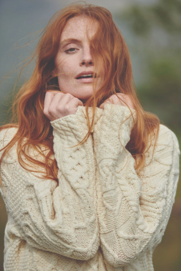 Aran - Merino Oversized Sweater with Cowl Neck - White