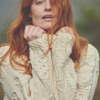 Aran - Merino Oversized Sweater with Cowl Neck - White