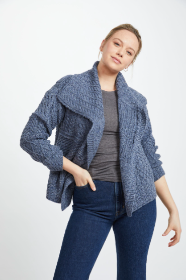 Aran - Merino Patchwork Cardigan - Denim Marl