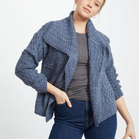 Aran - Merino Patchwork Cardigan - Denim Marl