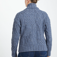 Aran - Merino Patchwork Cardigan - Denim Marl