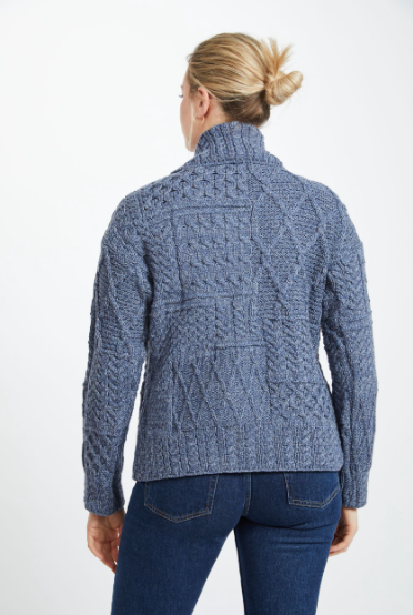 Aran - Merino Patchwork Cardigan - Denim Marl