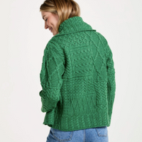 Aran - Merino Patchwork one button collar cardigan - Kiwi