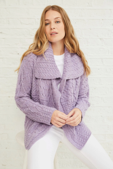 Aran - Merino Patchwork one button collar cardigan - Lavendar