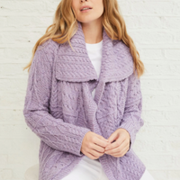 Aran - Merino Patchwork one button collar cardigan - Lavendar