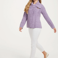 Aran - Merino Patchwork one button collar cardigan - Lavendar