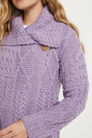 Aran - Merino Patchwork one button collar cardigan - Lavendar