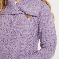 Aran - Merino Patchwork one button collar cardigan - Lavendar