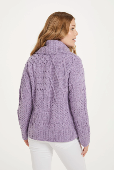 Aran - Merino Patchwork one button collar cardigan - Lavendar