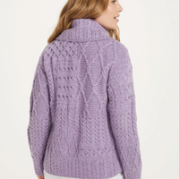 Aran - Merino Patchwork one button collar cardigan - Lavendar