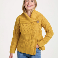 Aran - Merino Patchwork one button collar cardigan - Sunflower