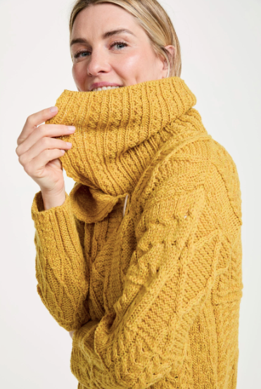 Aran - Merino Patchwork one button collar cardigan - Sunflower