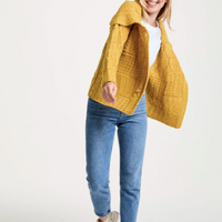 Aran - Merino Patchwork one button collar cardigan - Sunflower