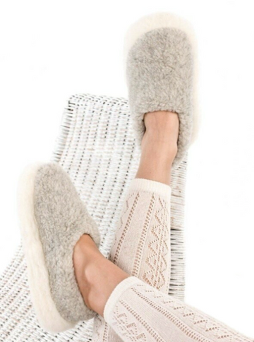 Sheep by the Sea Wool Slippers - Light Grey