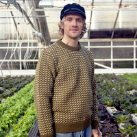 Person holding a crate of vegetables in a greenhouse
