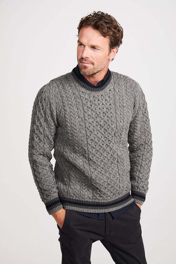 Aran - Stripe Crew Neck Sweater - Grey