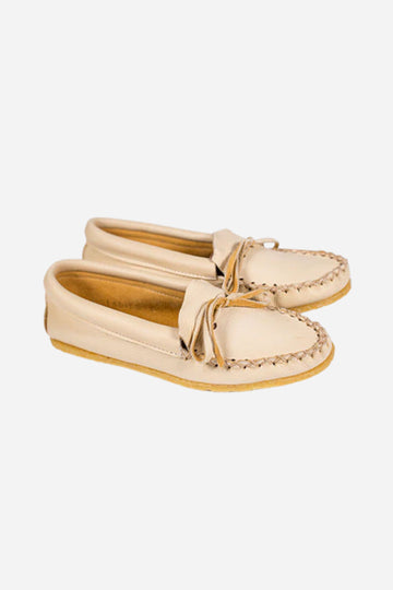 Handmade Deerskin, Vibram Rubber sole Moccasin - Cream