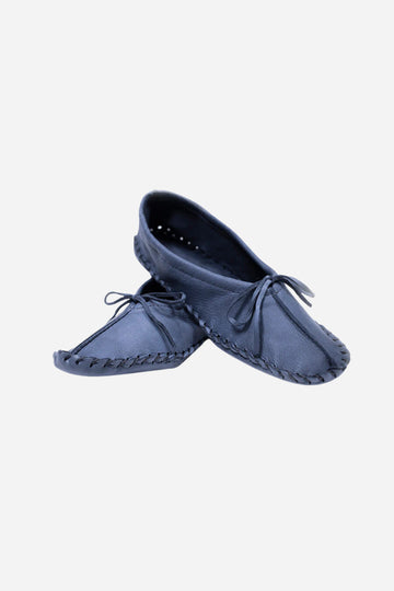 Handmade Ladies Original Leather Ballet Moccasins - Denim Blue