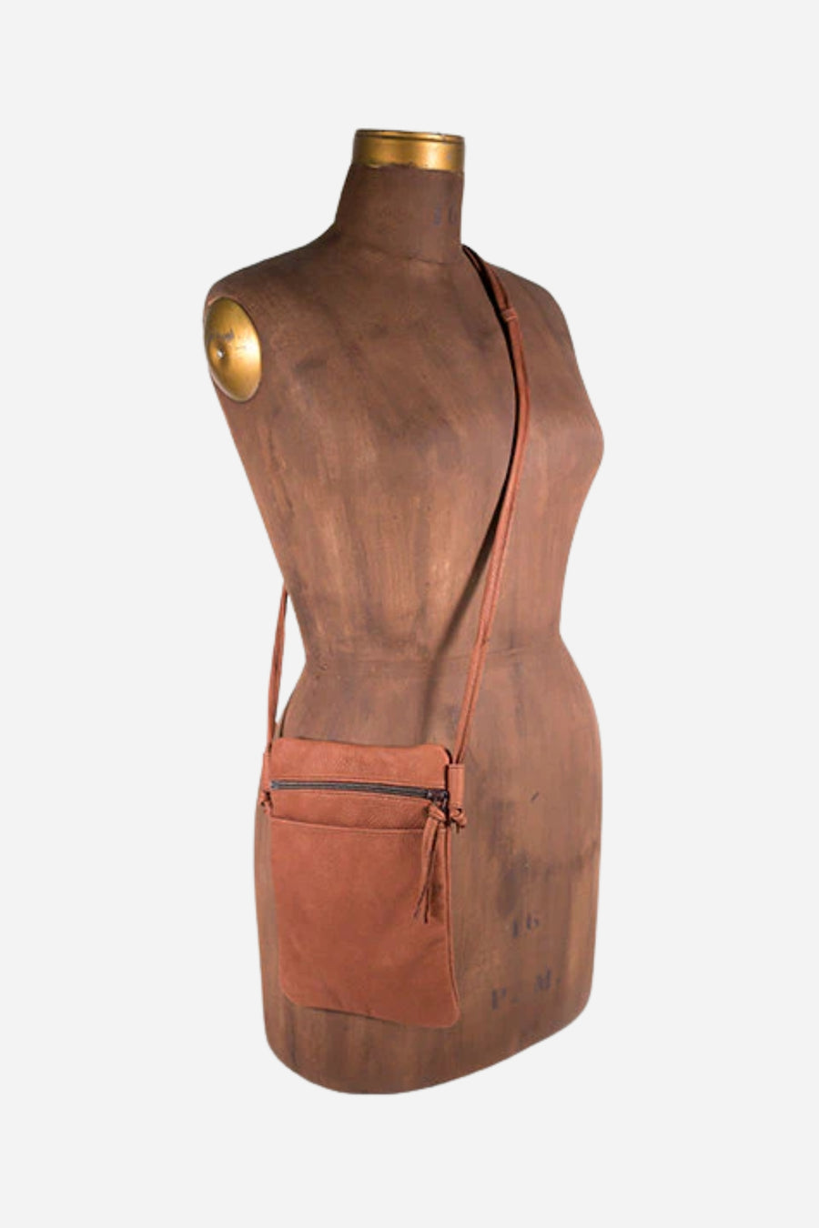 Handmade Leather Pocket String-Strap Bag - Brown