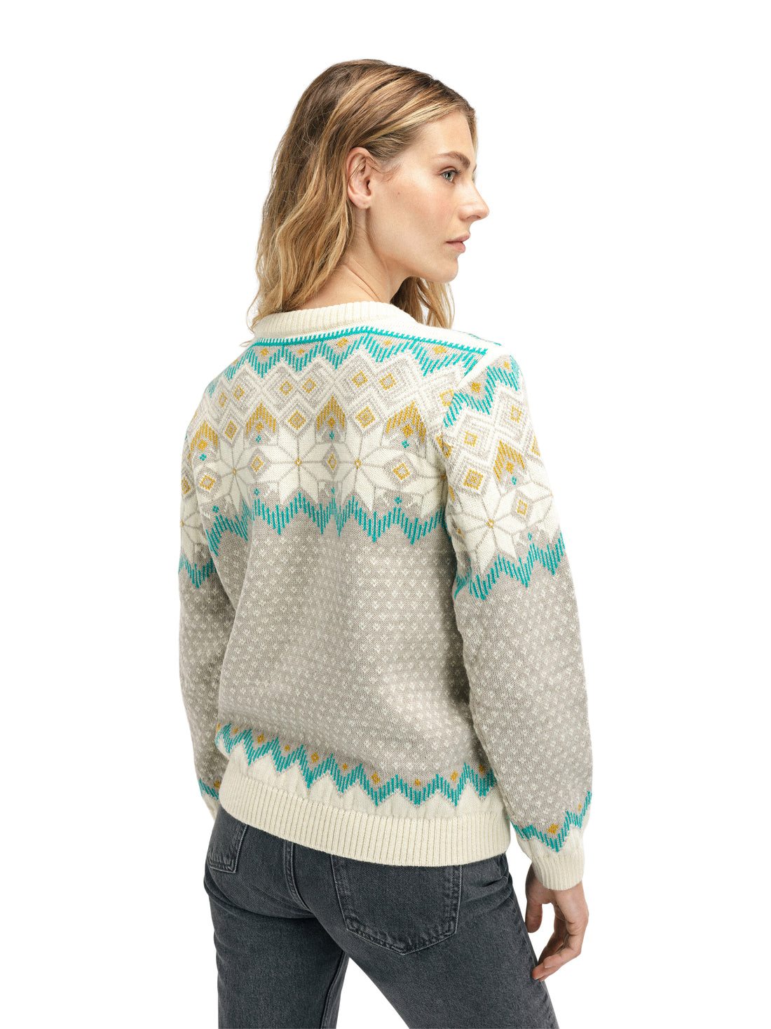 Dale of Norway - Vilja Women's Sweater - Sandstone/Peacock from behind