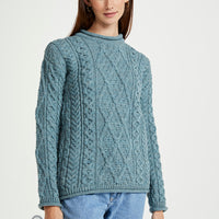 Aran - Roll Neck Heritage Sweater - Blue