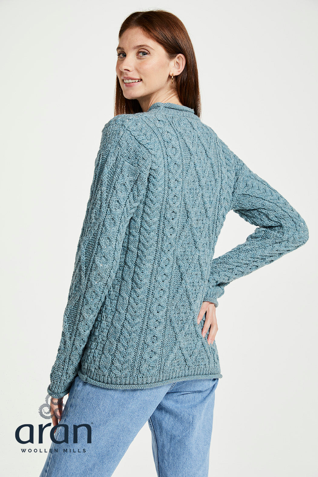 Aran - Roll Neck Heritage Sweater - Blue