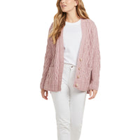 Aran - Vented box Cardigan with Buttons and trellis - Pink