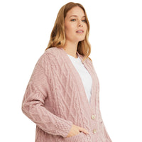 Aran - Vented box Cardigan with Buttons and trellis - Pink