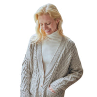 Aran - Vented box Cardigan with Buttons and trellis - Feather grey